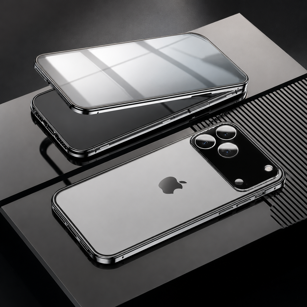Premium iPhone Case 360 Full Body Protection Magnetic Aluminum Alloy Tempered Glass Double Sided Shockproof Snap Lock Heavy Duty Protective Design