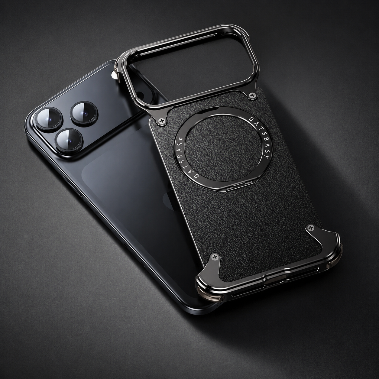 Premium iPhone Case Genuine Leather Magnetic Cover MagSafe Compatible Frameless Rotating Stand Ring Shockproof Anti Drop Protection Slim Profile