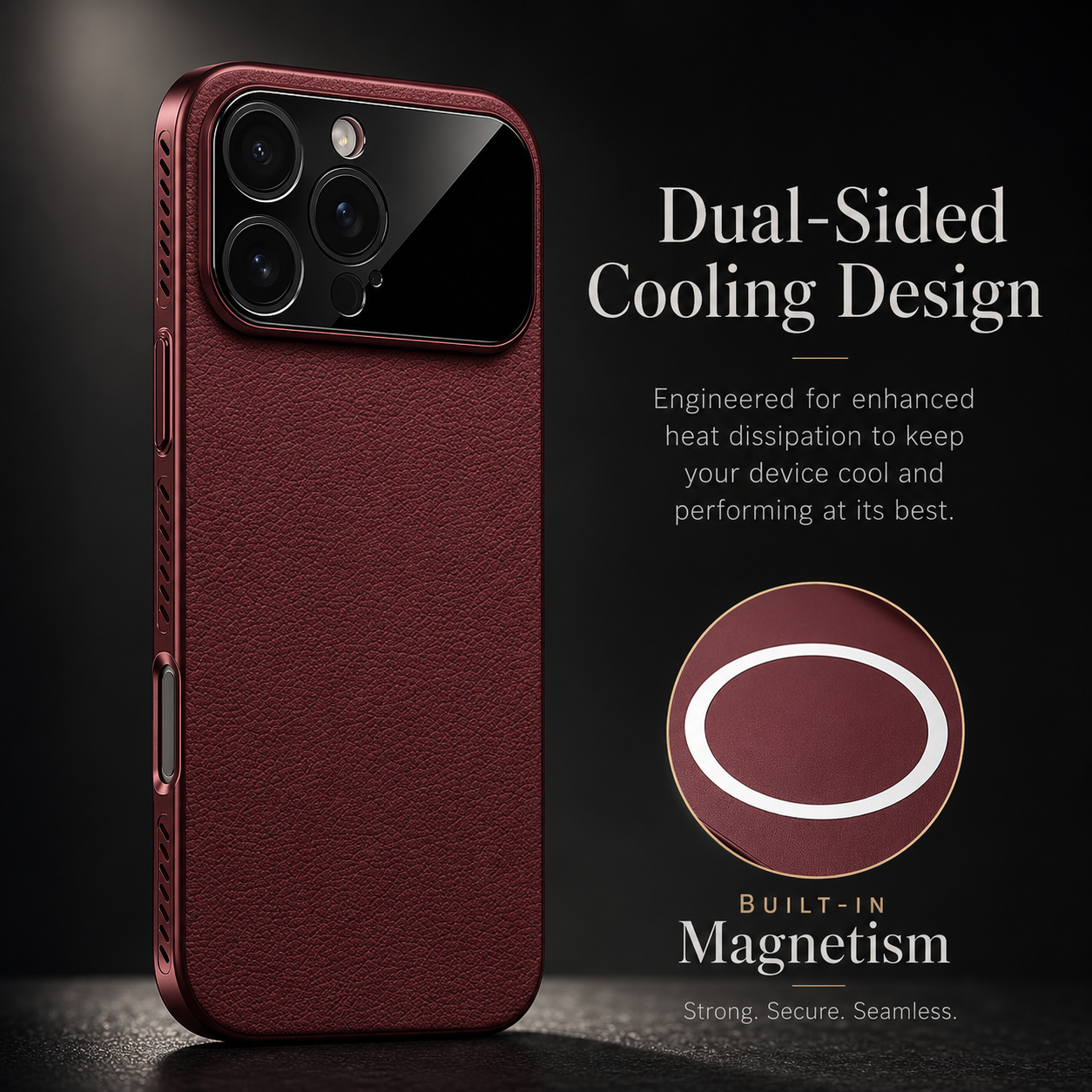 Premium iPhone Case MagSafe Magnetic Leather Border Cover Shockproof Heat Dissipation Camera Protection Anti Fingerprint Slim Full Coverage Design
