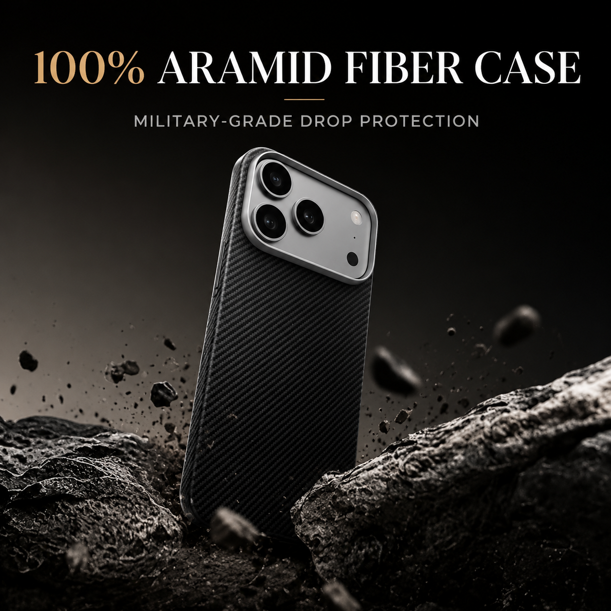 Premium iPhone Case Aramid Fiber Slim Hard Cover Matte Black Shockproof Protective Anti Scratch Lightweight Full Coverage Durable Design