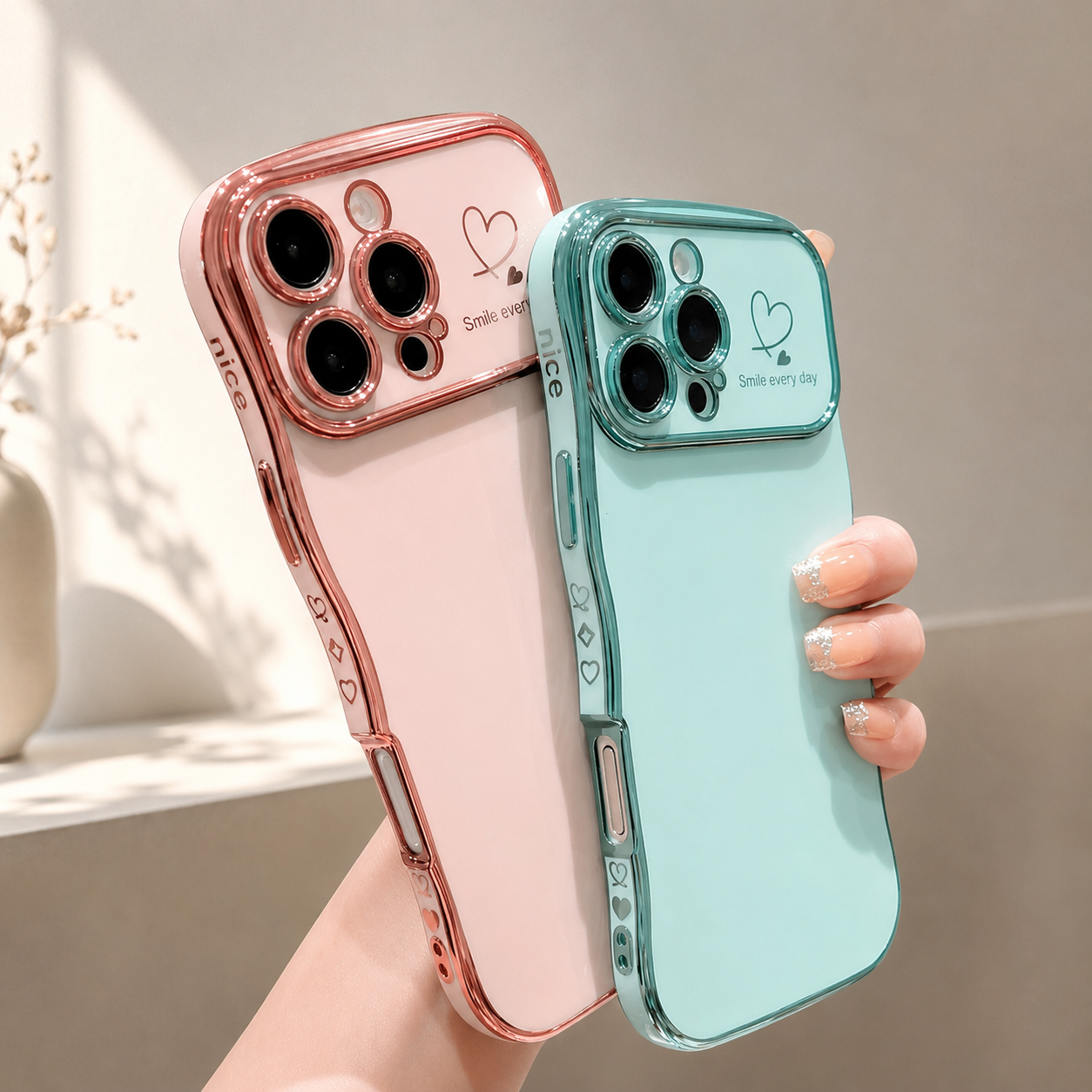 Premium iPhone Case MagSafe Compatible Transparent Plating Wave Heart Design Shockproof Protective Cover Camera Lens Protection Ultra Thin Full Coverage
