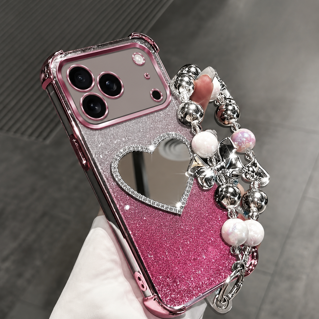 Premium iPhone Case MagSafe Compatible Glitter Mirror Bracelet Cover Shockproof Silicone Stand Holder Non Slip Anti Fingerprint Full Coverage Protective Design
