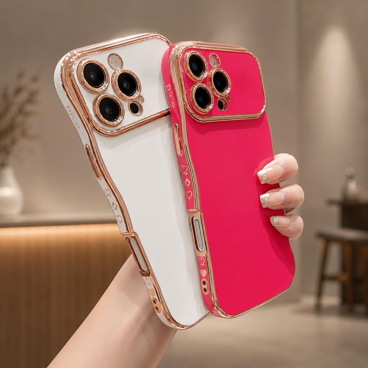 Premium iPhone Case MagSafe Compatible Transparent Plating Wave Heart Design Shockproof Protective Cover Camera Lens Protection Ultra Thin Full Coverage