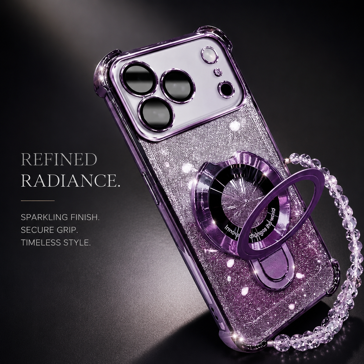 Premium iPhone Case Glitter Magnetic Bracelet Cover MagSafe Kickstand Shockproof Dual Layer Anti Fingerprint Non Slip Full Coverage Protective Design