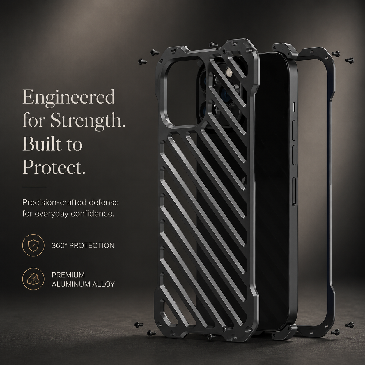 Premium iPhone Case Aluminum Alloy Armor Cover CNC Metal Dual Layer Shockproof Matte Non Slip Camera Protection Full Coverage Protective Design