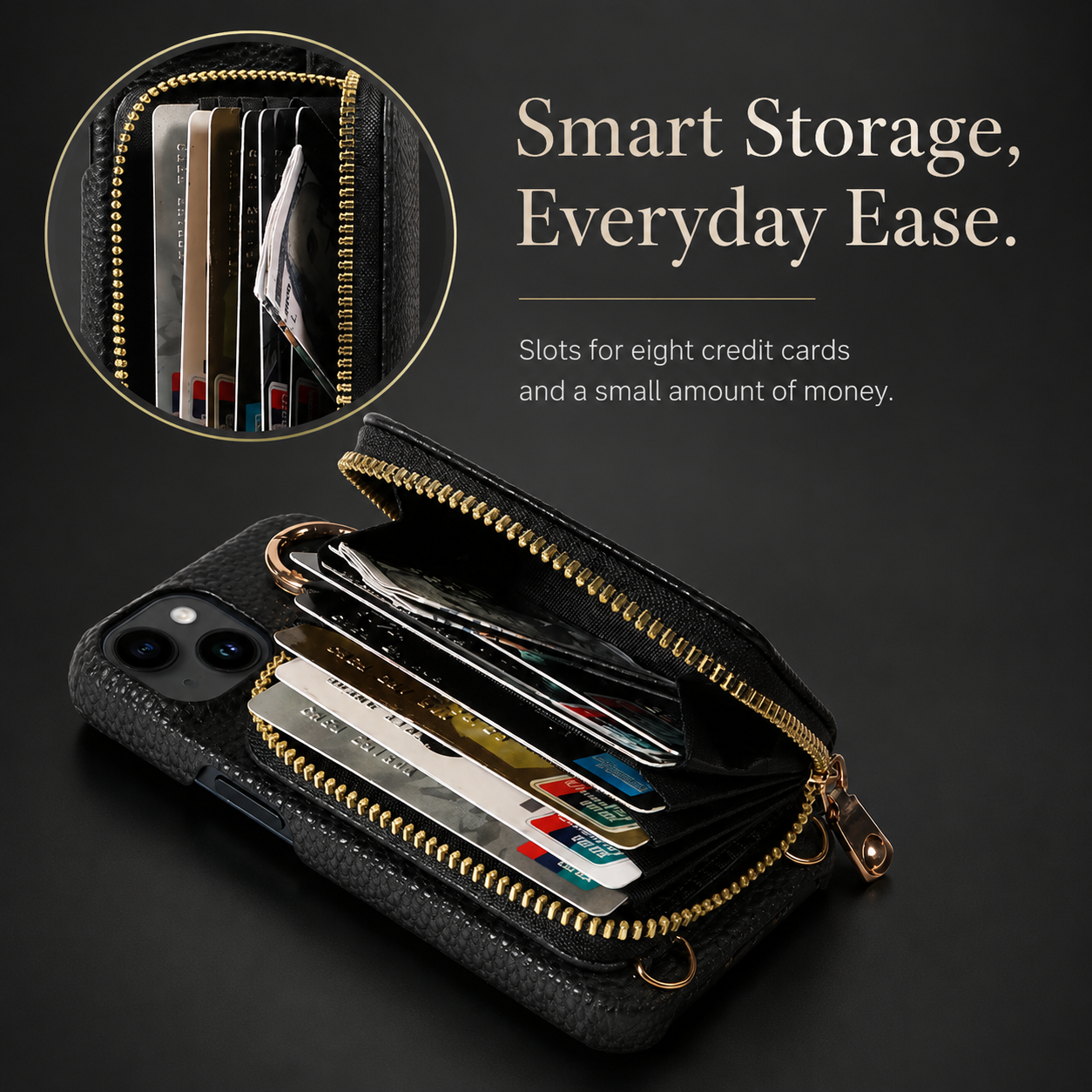 Premium iPhone Case Leather Wallet Crossbody Cover MagSafe Compatible Card Holder Zipper Pocket Magnetic Closure Shockproof Full Coverage Lanyard Strap