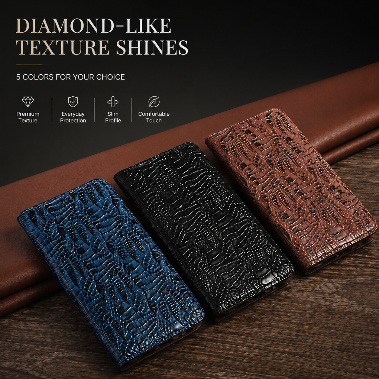 Premium iPhone Case Genuine Leather Wallet Flip Cover Card Holder Crocodile Texture Shockproof Protective Cover Anti Scratch Slim Full Protection