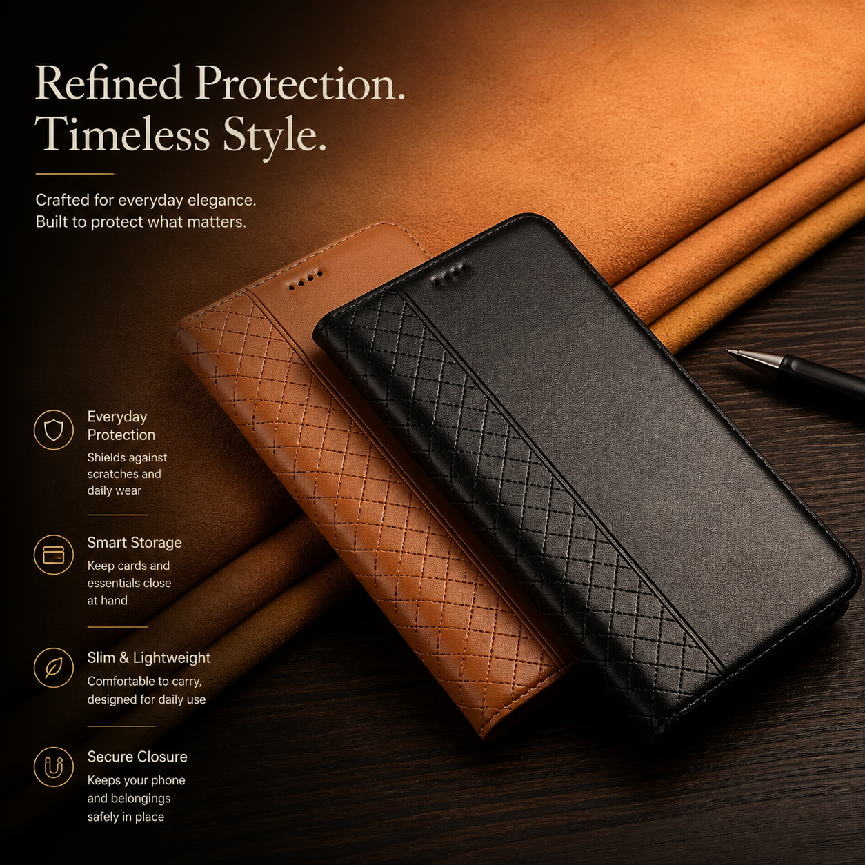Premium iPhone Wallet Case Genuine Nappa Leather Flip Cover Card Holder Magnetic Closure Shockproof Full Body Slim Business Design Protective Case
