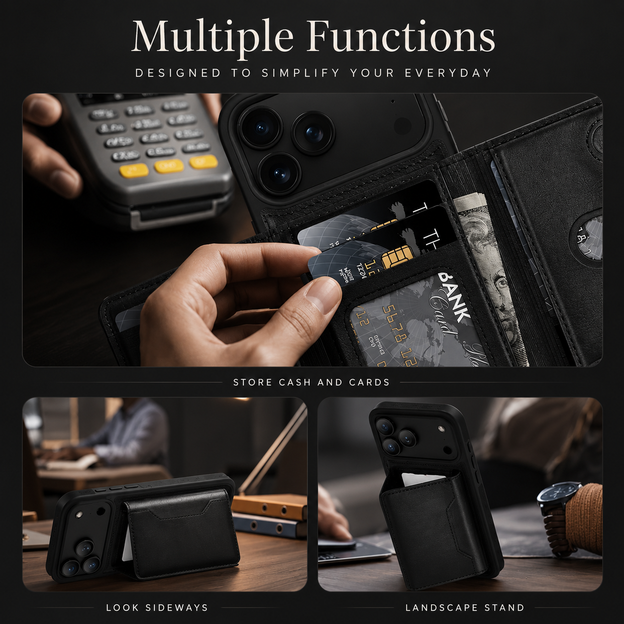 Premium iPhone Case MagSafe Compatible PU Leather Wallet Cover Card Holder Magnetic Shockproof Protective Anti Scratch Non Slip Full Coverage Design