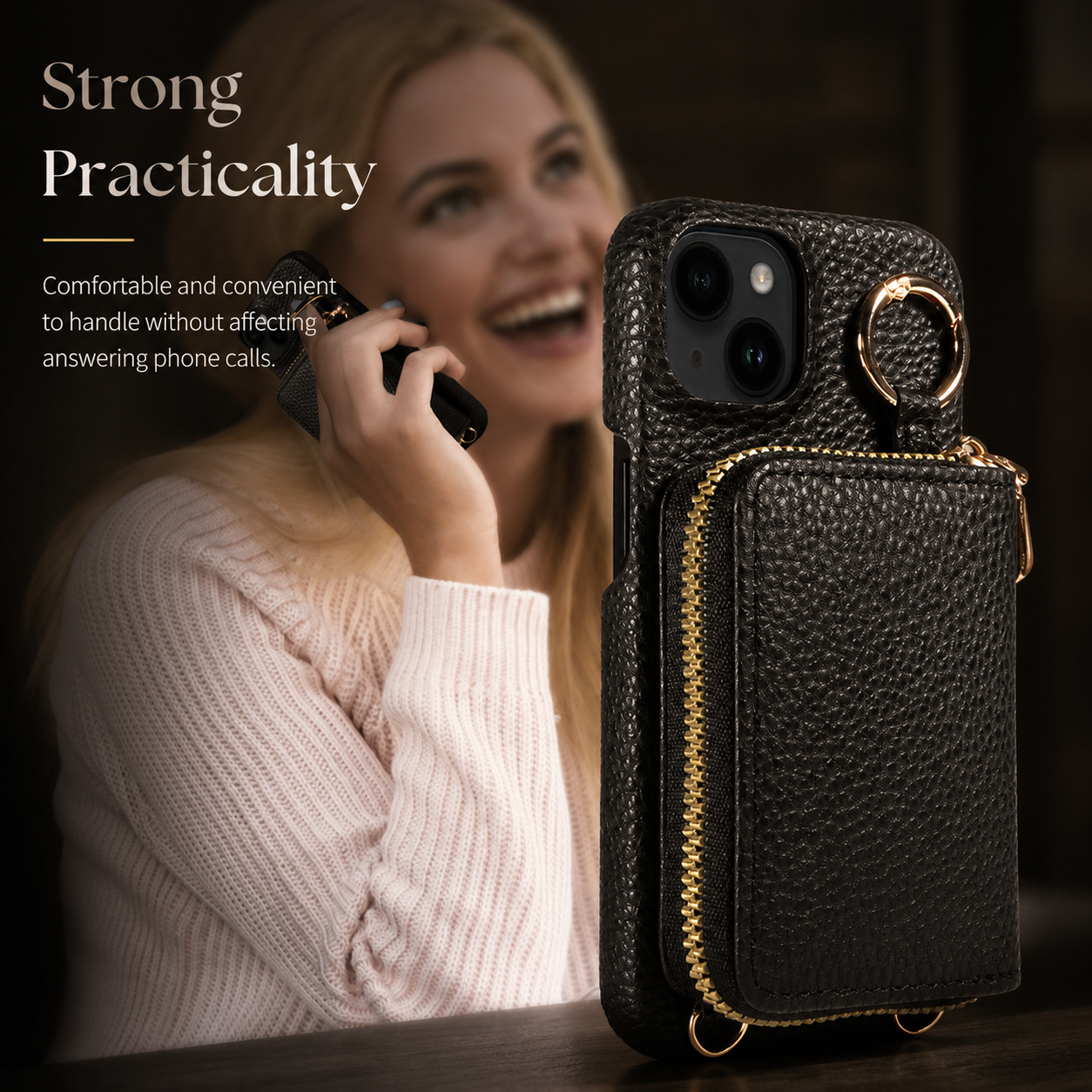 Premium iPhone Case Leather Wallet Crossbody Cover MagSafe Compatible Card Holder Zipper Pocket Magnetic Closure Shockproof Full Coverage Lanyard Strap