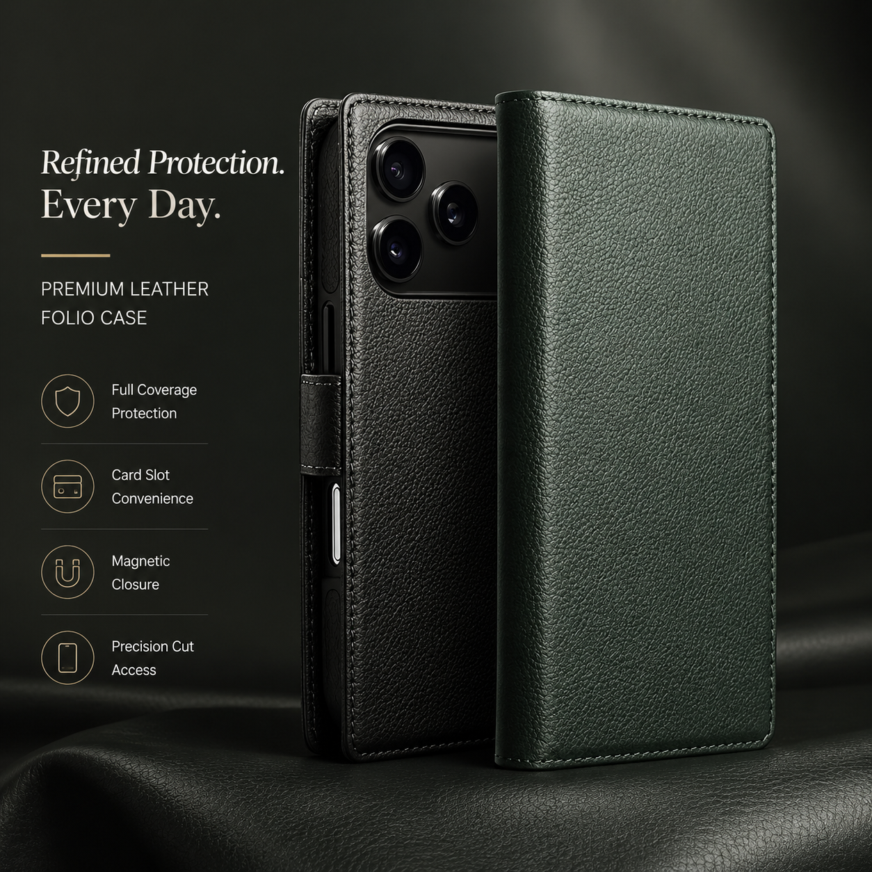 Premium iPhone Case Genuine Leather Wallet Flip Cover Card Holder Kickstand Shockproof Anti Scratch Ultra Slim Full Coverage Protective Design