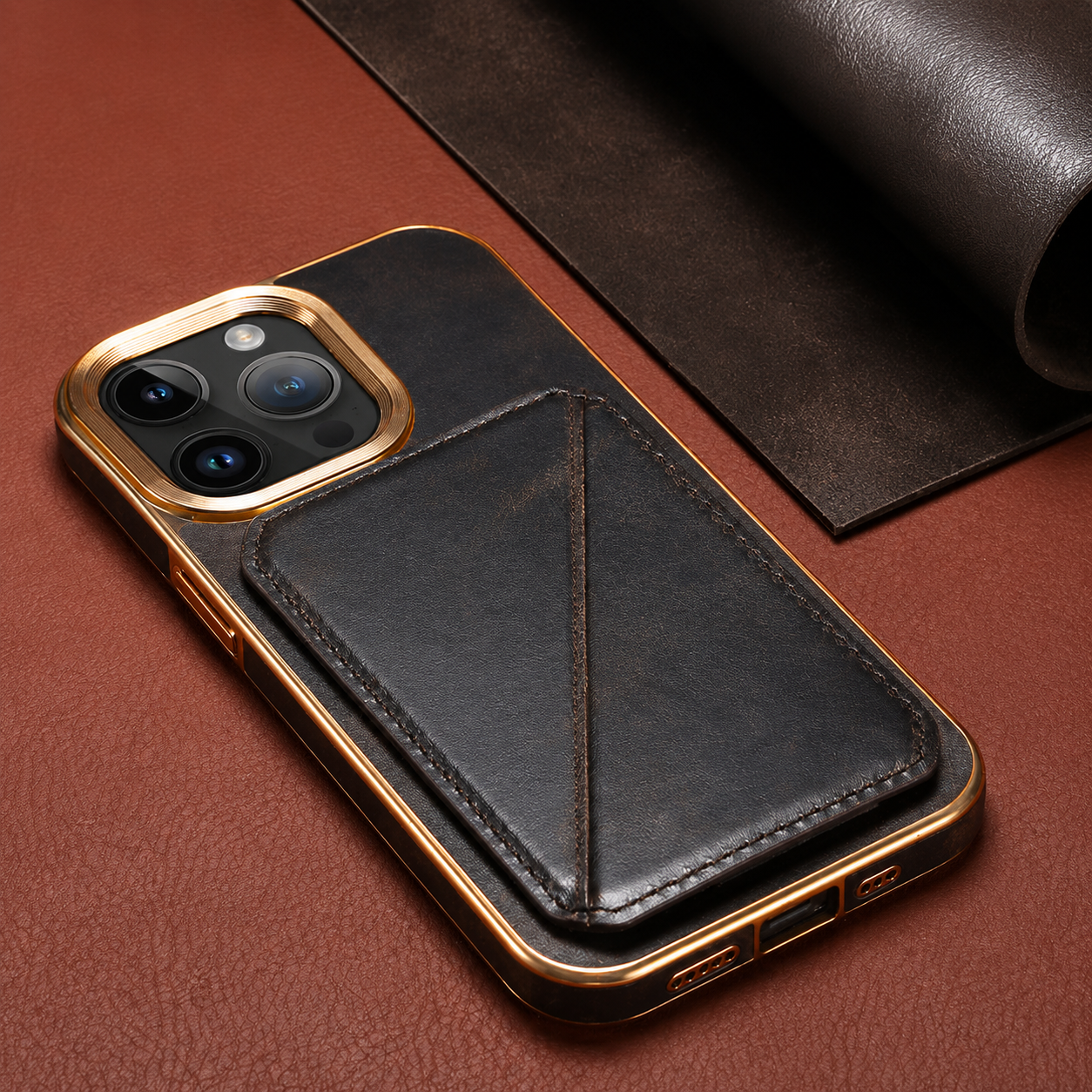 Premium iPhone Case Genuine Cowhide Leather Wallet Cover MagSafe Compatible Magnetic Card Holder Shockproof Camera Protection Slim Full Coverage