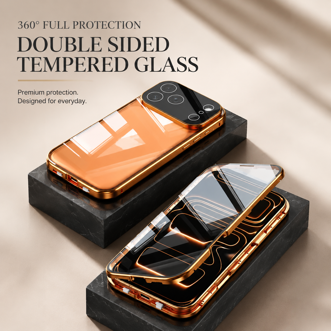 Premium iPhone Case 360 Full Body Protection Magnetic Aluminum Alloy Tempered Glass Double Sided Shockproof Snap Lock Heavy Duty Protective Design