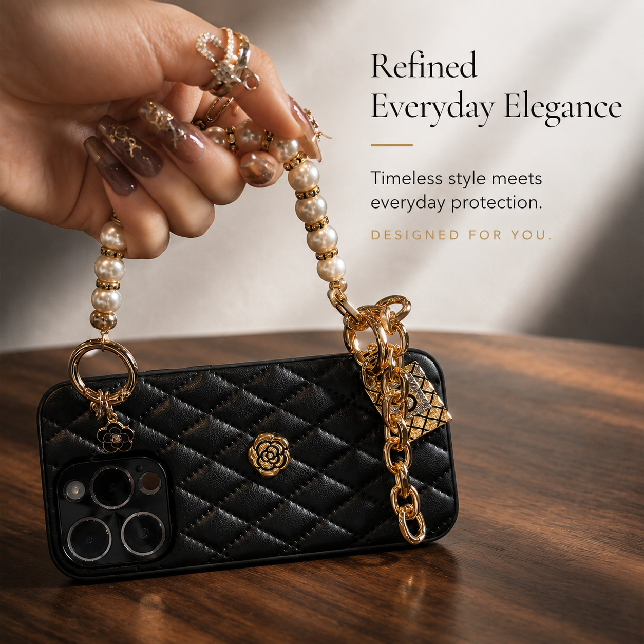 Premium iPhone Case 3D Camellia Floral Design Protective Cover Chain Strap Shockproof Slim Lightweight Elegant Full Coverage Luxury Fashion Case