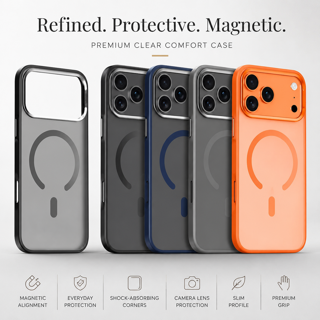 Premium iPhone Case MagSafe Compatible Matte Translucent Cover Alloy Camera Frame PC TPU Hybrid Shockproof Protective Cover Anti Scratch Slim