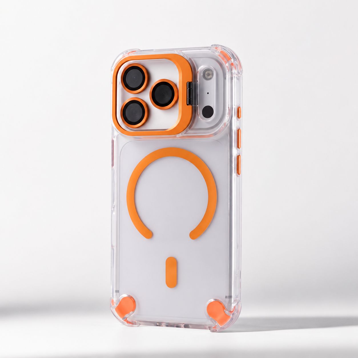 Premium iPhone Case Transparent Magnetic Shockproof Cover Glass Lens Protector Stand Holder MagSafe Compatible Non Slip Full Coverage Design