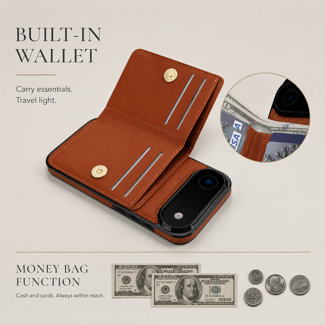 Premium iPhone Case Wallet Flip Cover Card Holder Magnetic Clasp Ring Kickstand PU Leather Shockproof Protective Cover Anti Scratch Full Protection Slim
