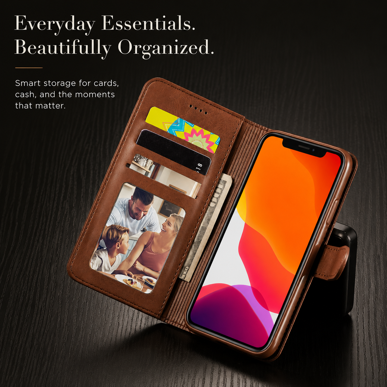 Premium iPhone Case Leather Wallet Flip Cover Card Holder Magnetic Closure Shockproof Camera Protection Slim Full Coverage Protective Design