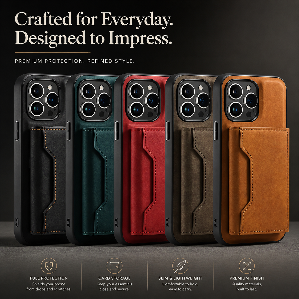 Premium iPhone Case Magnetic Leather Wallet Cover Card Holder Kickstand Money Slot Shockproof Protective Cover Anti Scratch Slim Half Wrapped