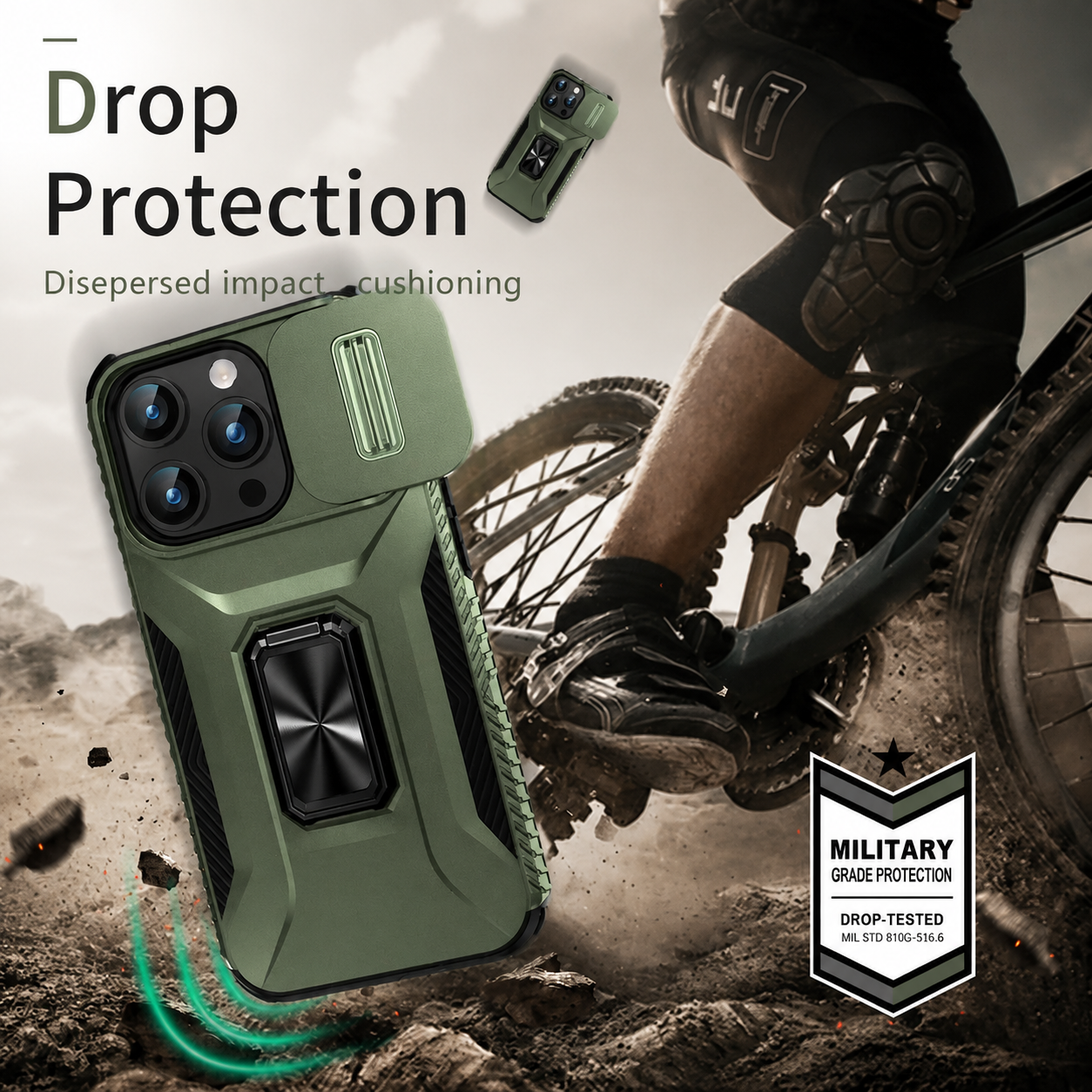 Premium iPhone Case Shockproof Protective Cover Full Coverage Sliding Camera Lens Guard Rotary Stand Anti Slip Grip Durable Matte Design Hard Back