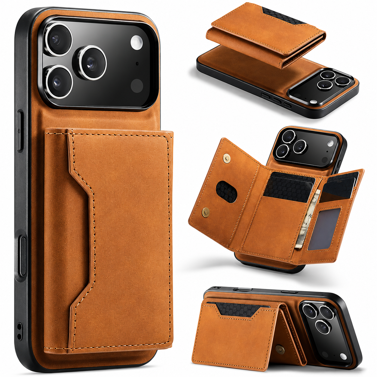 Premium iPhone Case Detachable Magnetic Wallet Cover Leather Card Holder Kickstand Shockproof Protective Cover Anti Scratch Full Body Slim