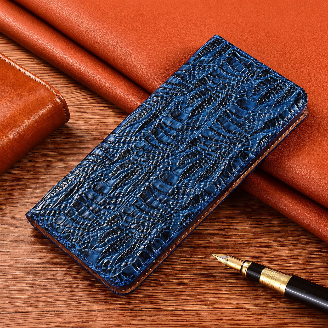 Premium iPhone Case Genuine Leather Wallet Flip Cover Card Holder Crocodile Texture Shockproof Protective Cover Anti Scratch Slim Full Protection
