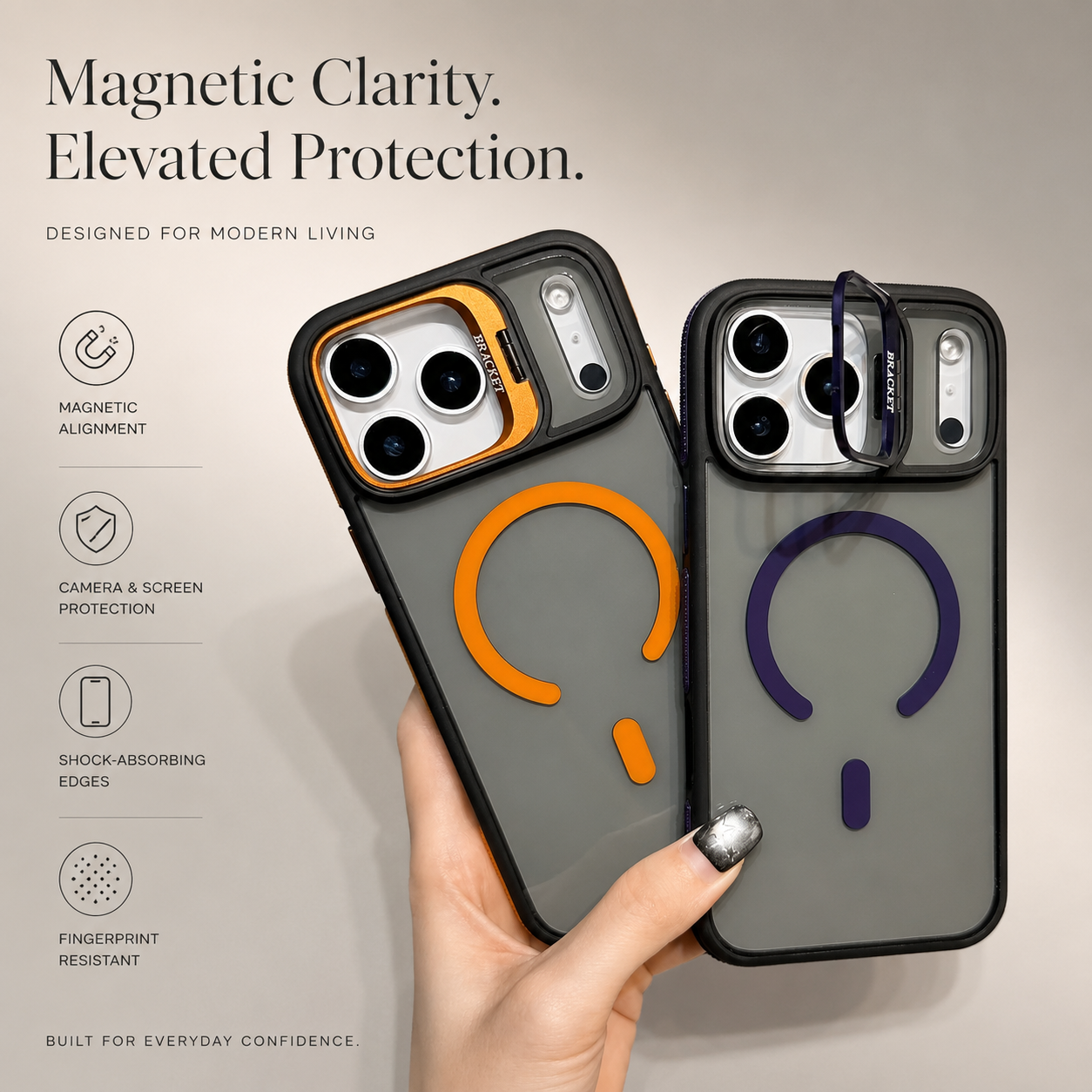 Premium iPhone Case MagSafe Compatible Magnetic Transparent Matte Cover Built In Kickstand Shockproof Protective Camera Lens Guard Slim Full Coverage