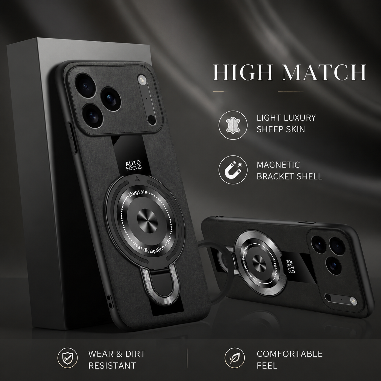 Premium iPhone Case Magnetic Matte Fiber MagSafe Compatible Ring Stand Shockproof PC TPU Silicone Hybrid Slim Full Coverage Protective Design