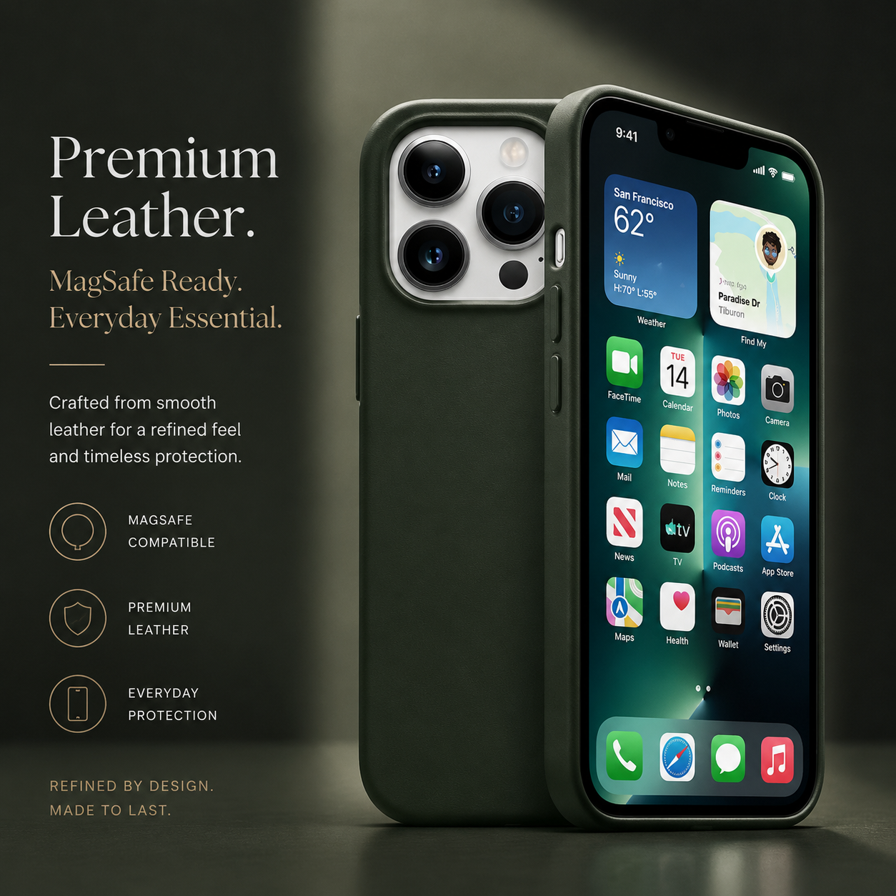Premium iPhone Case MagSafe Compatible Leather Cover Magnetic Back Shockproof Protective Cover Anti Scratch Slim Half Wrapped Design
