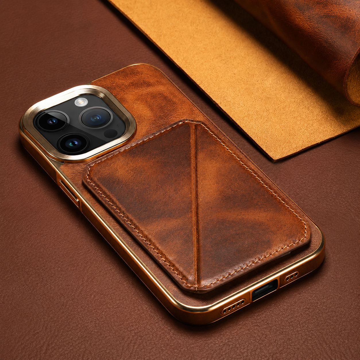 Premium iPhone Case Genuine Cowhide Leather Wallet Cover MagSafe Compatible Magnetic Card Holder Shockproof Camera Protection Slim Full Coverage