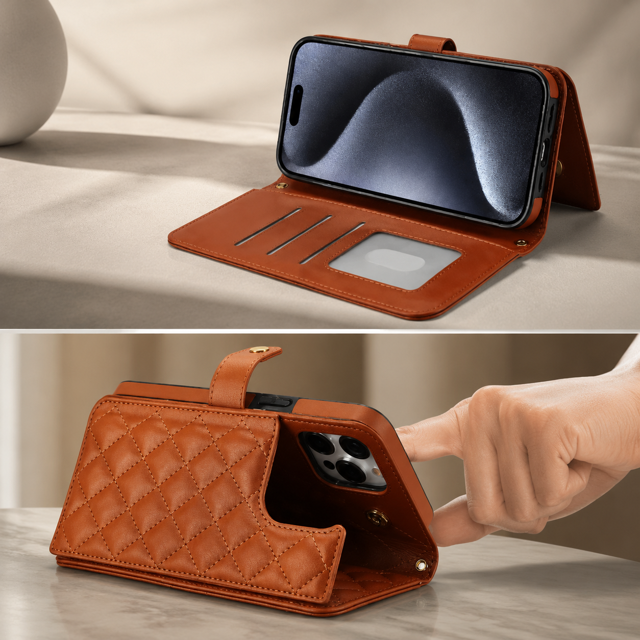 Premium iPhone Wallet Case Crossbody Flip Cover RFID Blocking Card Holder PU Leather Magnetic Closure Shockproof Full Coverage Strap Protective Case