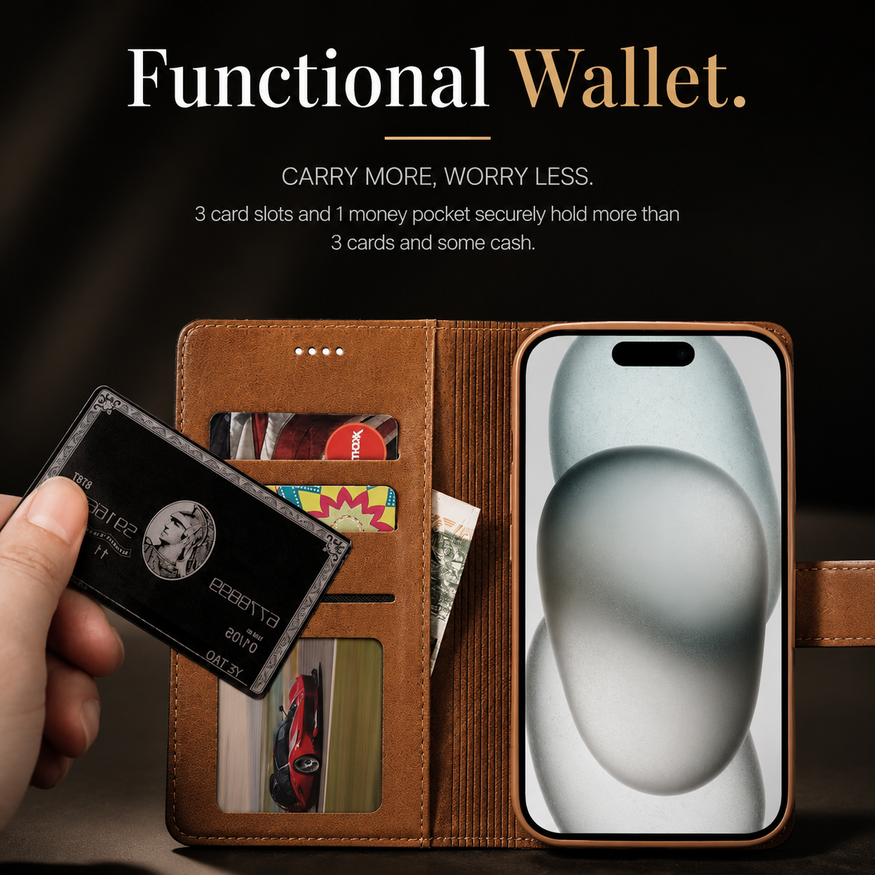 Premium iPhone Case Leather Wallet Flip Cover Card Holder Magnetic Closure Shockproof Camera Protection Slim Full Coverage Protective Design