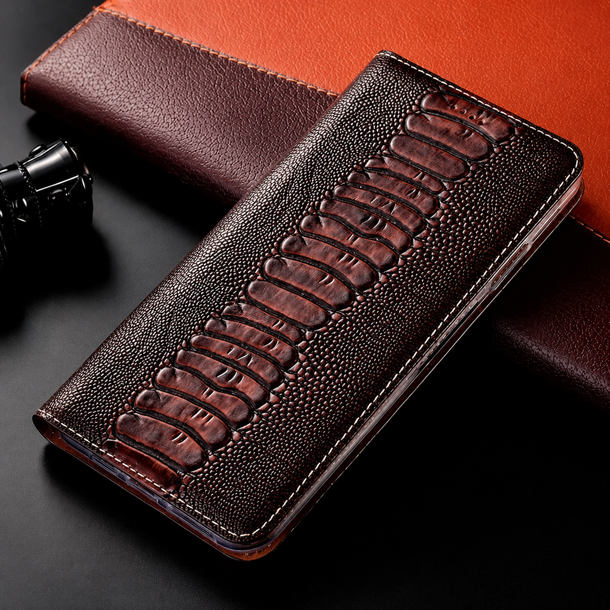 Premium iPhone Case Genuine Leather Flip Wallet Cover MagSafe Compatible Card Holder Magnetic Closure Shockproof Camera Protection Stand Full Coverage