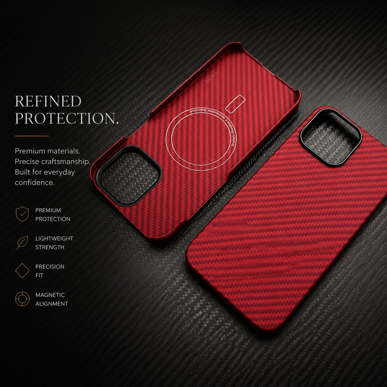 Premium iPhone Case MagSafe Compatible Ultra Thin Aramid Fiber Cover Carbon Texture Shockproof Lightweight Anti Scratch Half Wrapped Protective Design