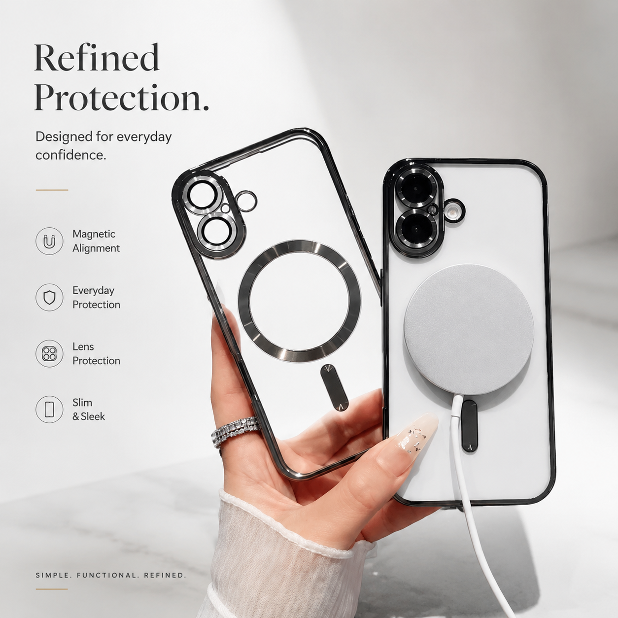 Premium iPhone Case Magnetic Plating MagSafe Compatible Clear Back Bumper Shockproof PC TPU Anti Scratch Anti Fingerprint Slim Full Coverage Protective Design