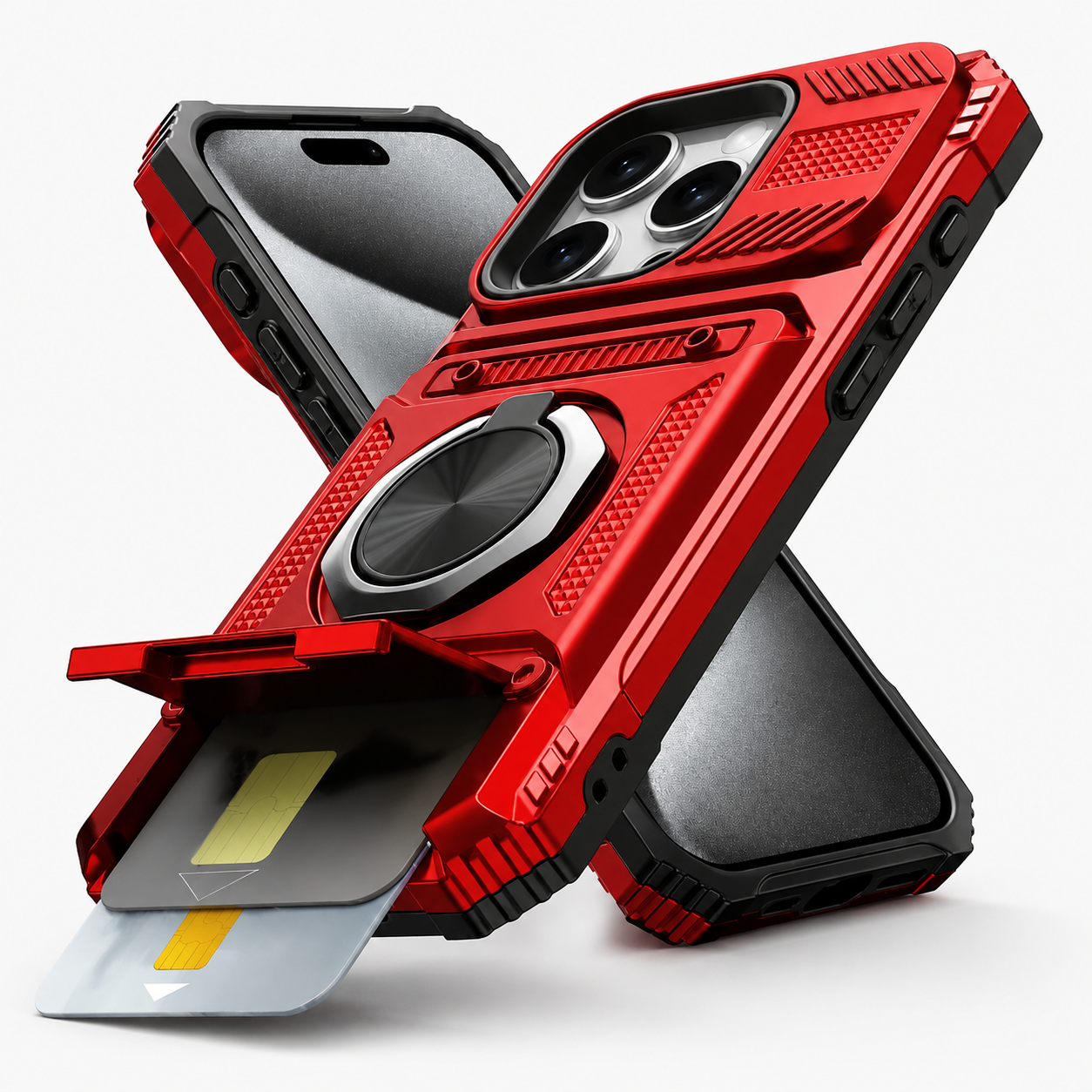 Premium iPhone Case Magnetic Rotating Ring Kickstand Wallet Cover Shockproof Card Holder Heavy Duty Protective Full Coverage Anti Scratch Design