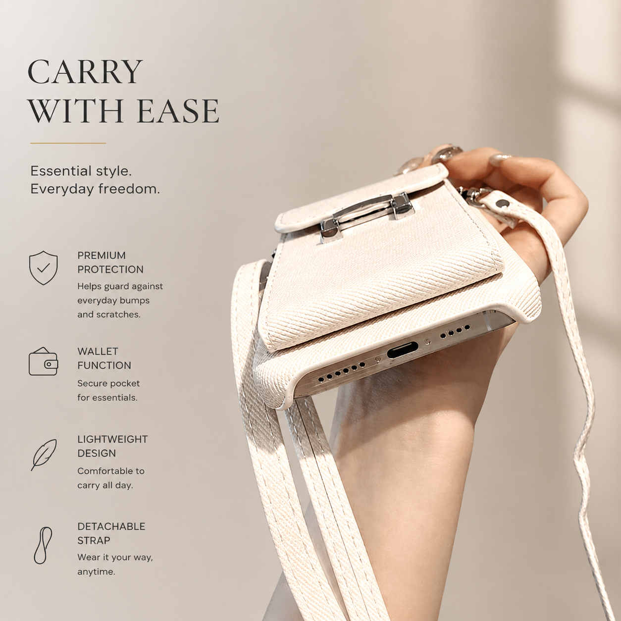 Premium iPhone Case Wallet Crossbody Flip Cover RFID Blocking Card Holder PU Leather Magnetic Closure Shockproof Full Coverage Strap Design Protective Case