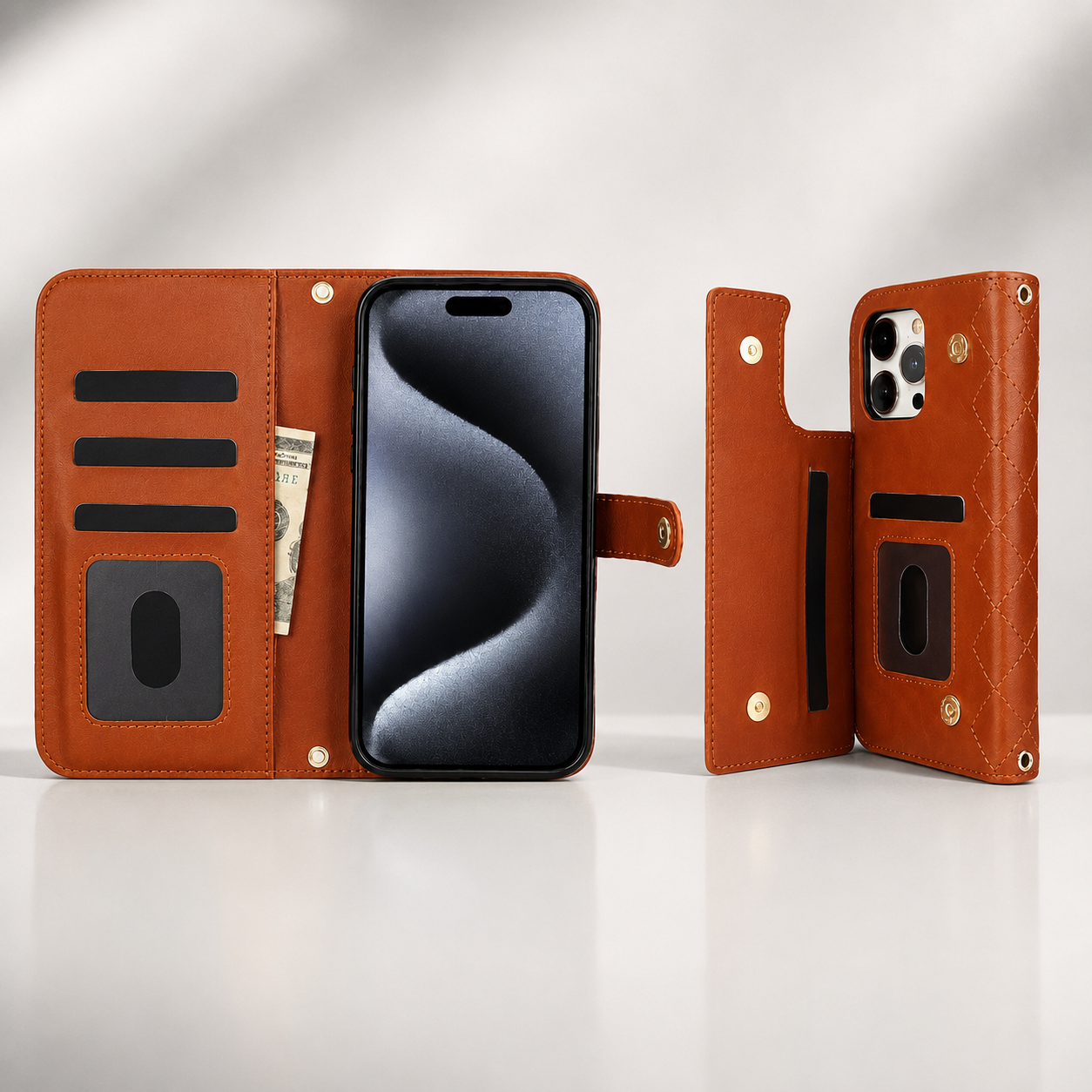 Premium iPhone Wallet Case Crossbody Flip Cover RFID Blocking Card Holder PU Leather Magnetic Closure Shockproof Full Coverage Strap Protective Case