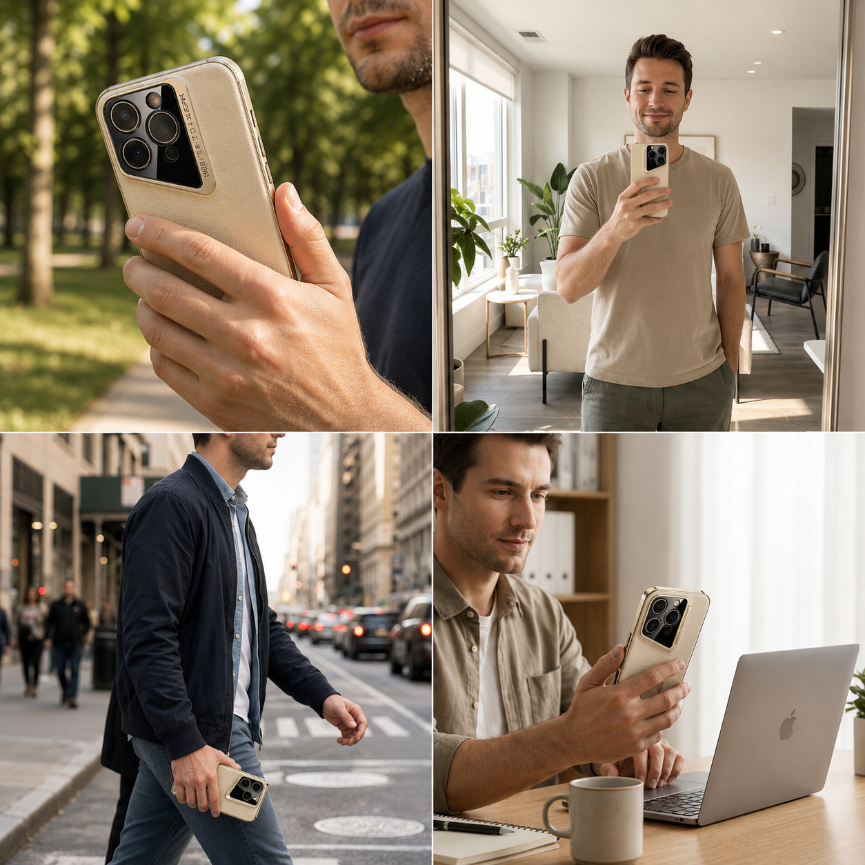 Premium iPhone Case Genuine Leather Shockproof Protective Cover Electroplated Hard Back Camera Lens Protection Anti Slip Grip Slim Full Coverage