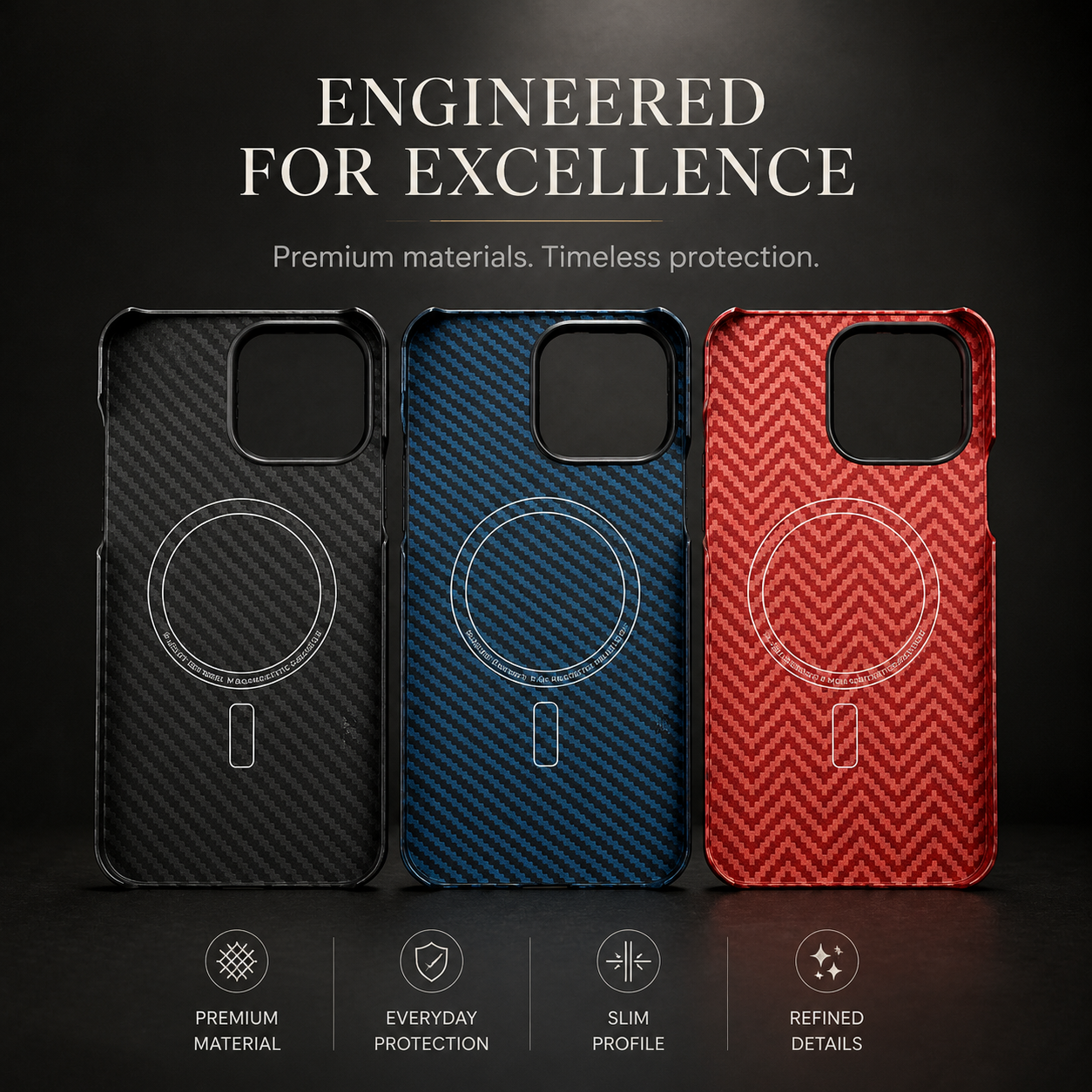 Premium iPhone Case MagSafe Compatible Ultra Thin Aramid Fiber Cover Carbon Texture Shockproof Lightweight Anti Scratch Half Wrapped Protective Design
