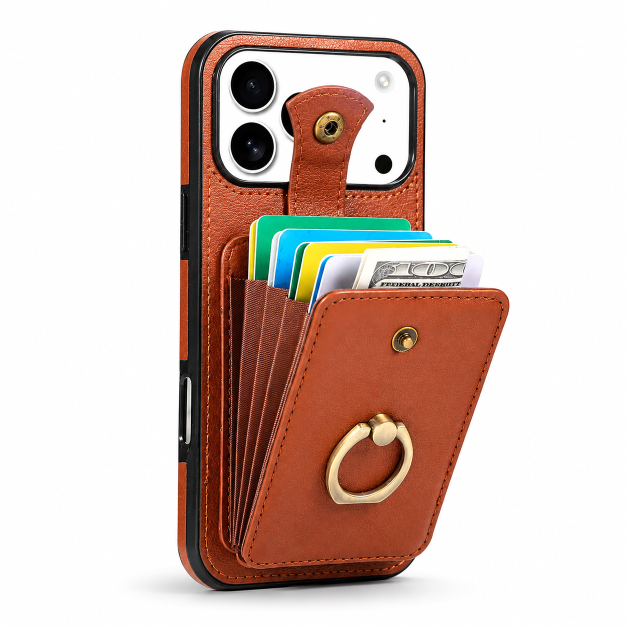 Premium iPhone Case Wallet Cover Card Holder RFID Blocking Ring Kickstand PU Leather Shockproof Protective Cover Anti Scratch Slim Full Protection
