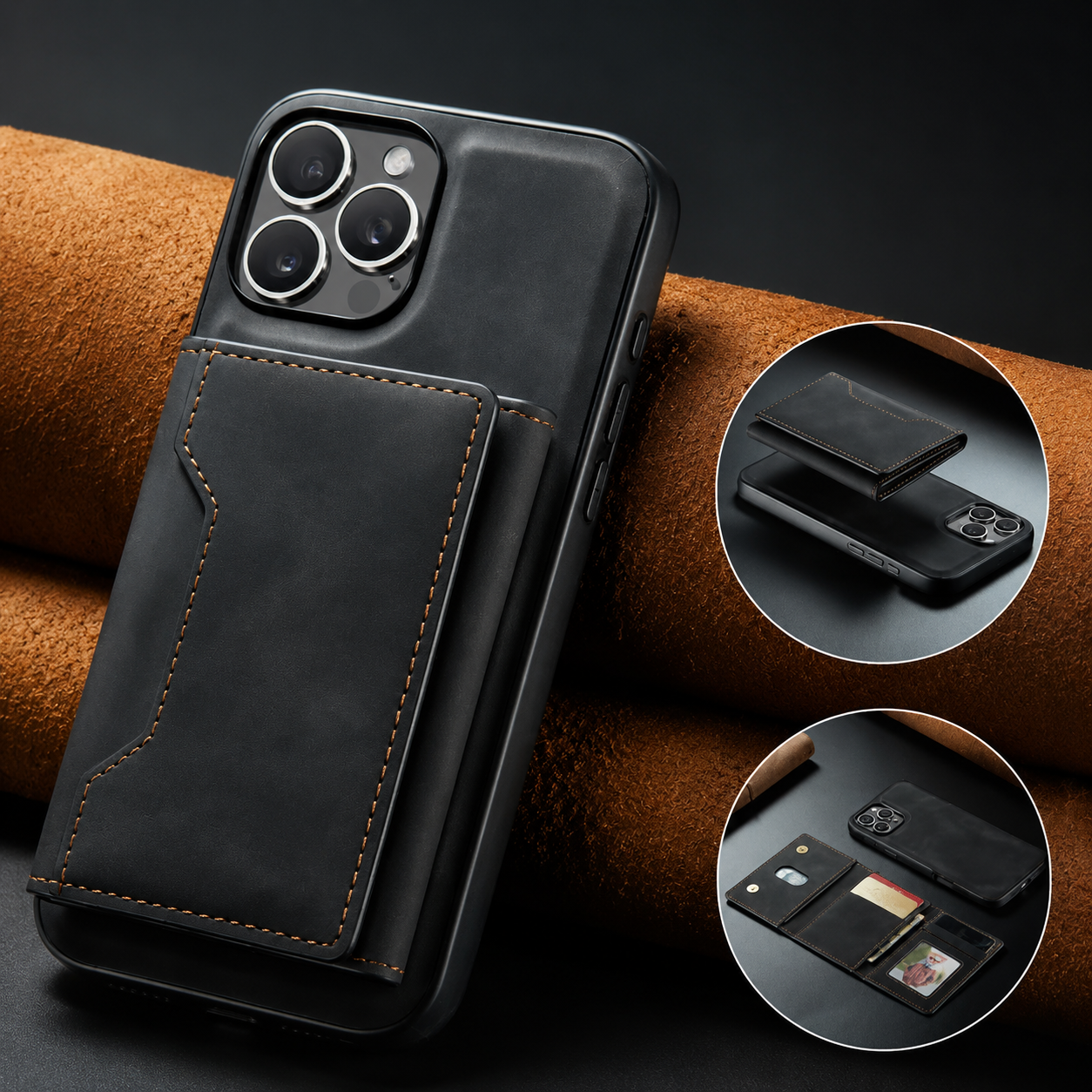 Premium iPhone Case Magnetic Leather Wallet Cover Card Holder Kickstand Money Slot Shockproof Protective Cover Anti Scratch Slim Half Wrapped