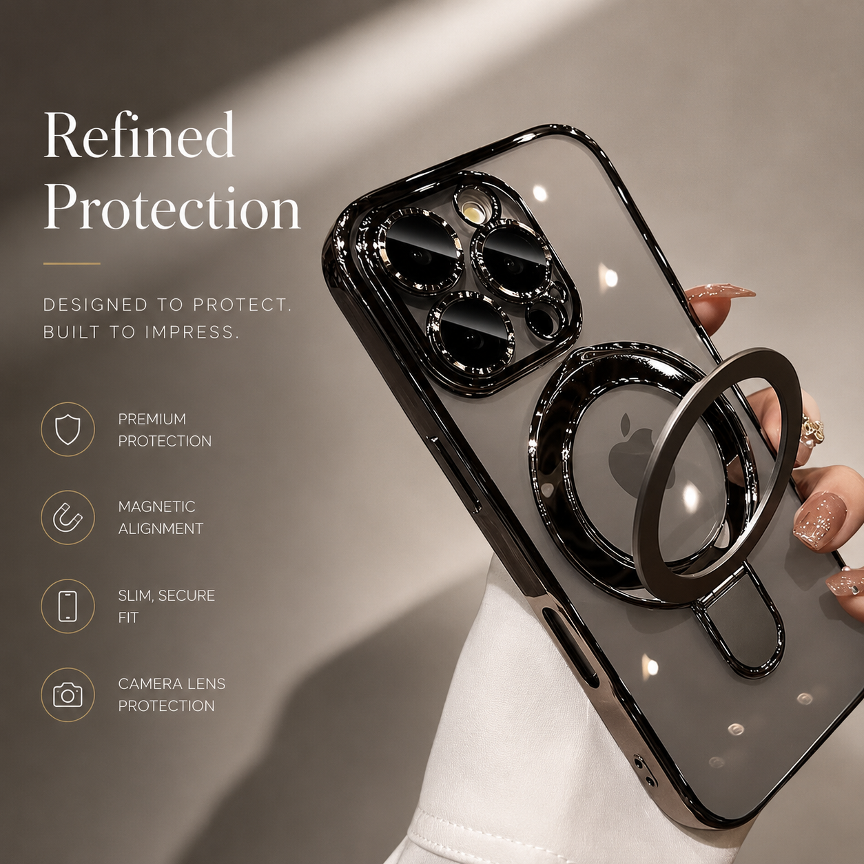 Premium iPhone Case MagSafe Compatible Magnetic Protective Cover Transparent Acrylic Back Built-in Stand Shockproof Camera Protection Slim Full Coverage