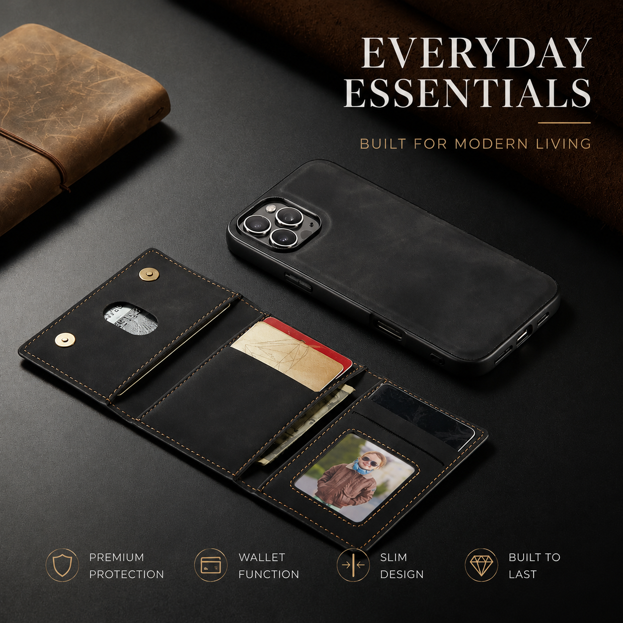 Premium iPhone Case Magnetic Leather Wallet Cover Card Holder Kickstand Money Slot Shockproof Protective Cover Anti Scratch Slim Half Wrapped