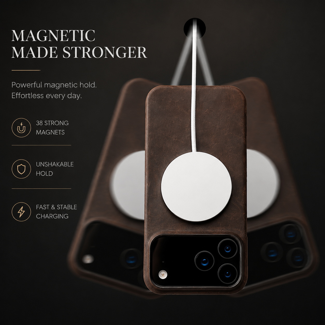 Premium iPhone Case MagSafe Compatible Genuine Leather Magnetic Cover Cowhide Texture Shockproof Protective Cover Anti Scratch Full Back Slim