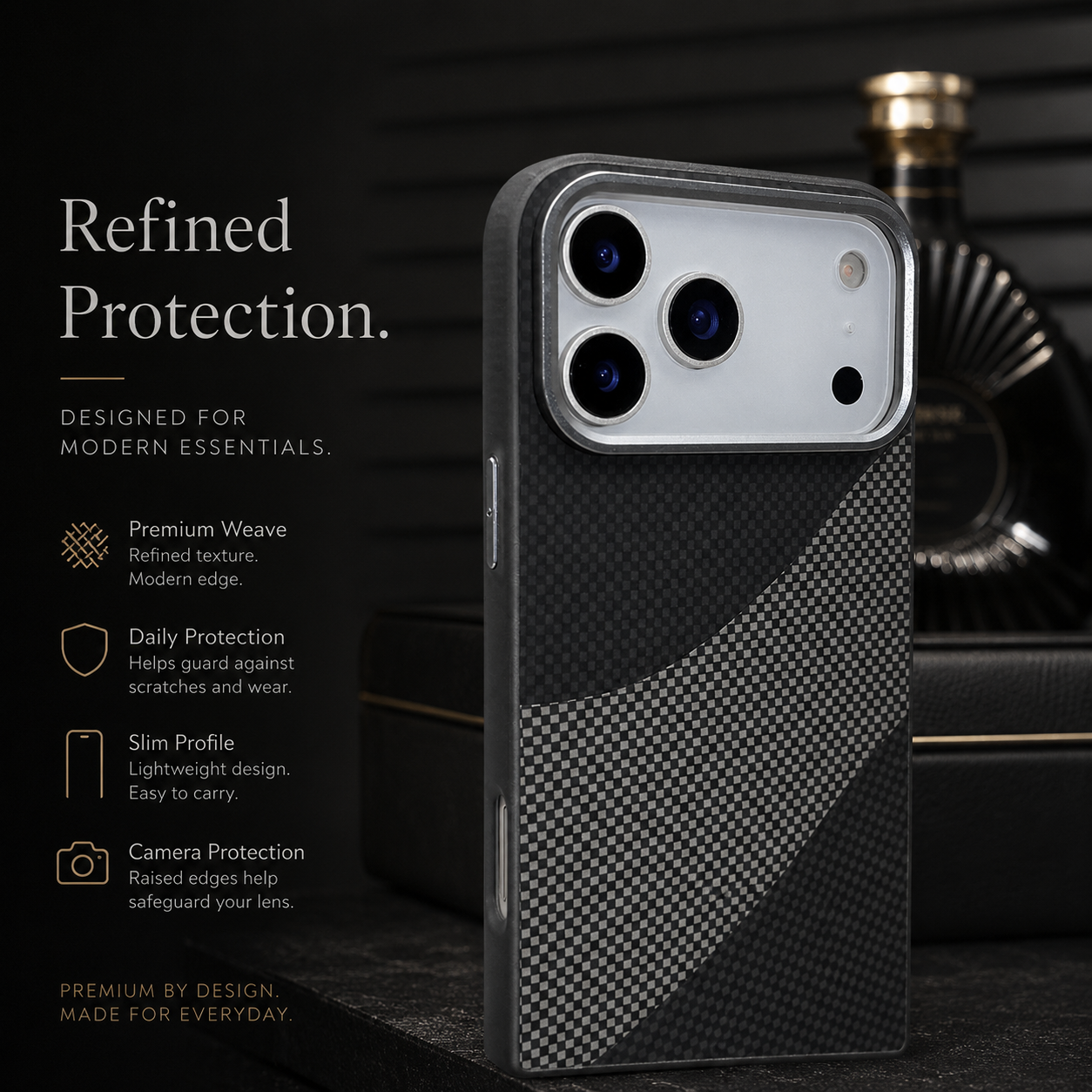 Premium iPhone Case MagSafe Compatible Carbon Fiber Armor Cover Alloy Camera Guard Shockproof Full Coverage Non Slip PC Anti Scratch Design