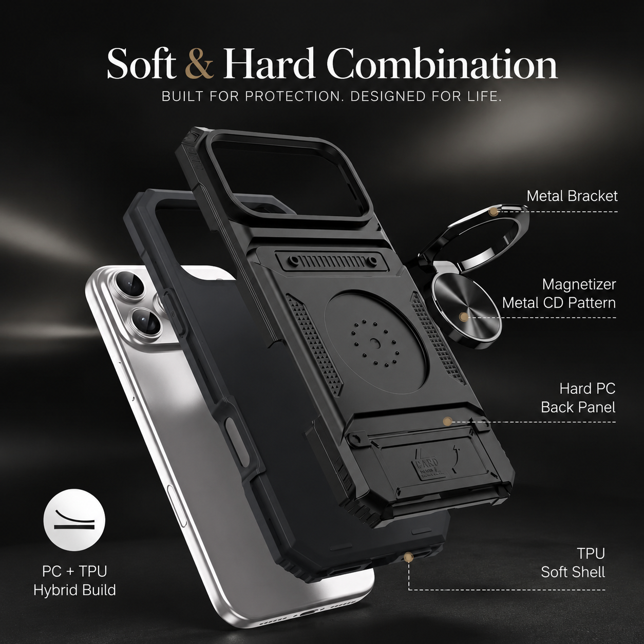 Premium iPhone Case Magnetic Rotating Ring Kickstand Wallet Cover Shockproof Card Holder Heavy Duty Protective Full Coverage Anti Scratch Design