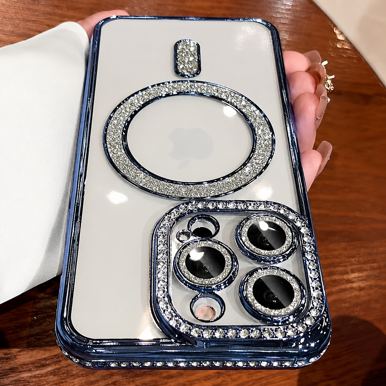 Premium iPhone Case MagSafe Compatible Transparent Glitter Diamond Design Shockproof Bumper Protective Cover Camera Lens Guard Ultra Thin Slim Design