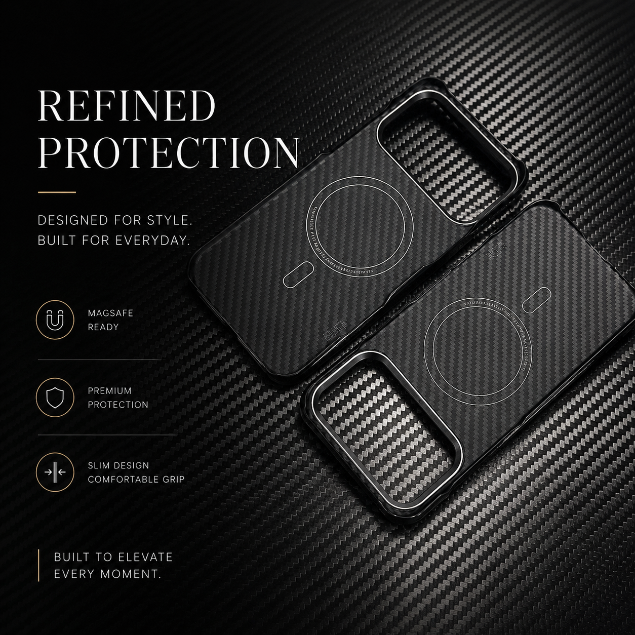 Premium iPhone Case MagSafe Compatible Ultra Thin Aramid Fiber Cover Carbon Texture Shockproof Lightweight Anti Scratch Half Wrapped Protective Design