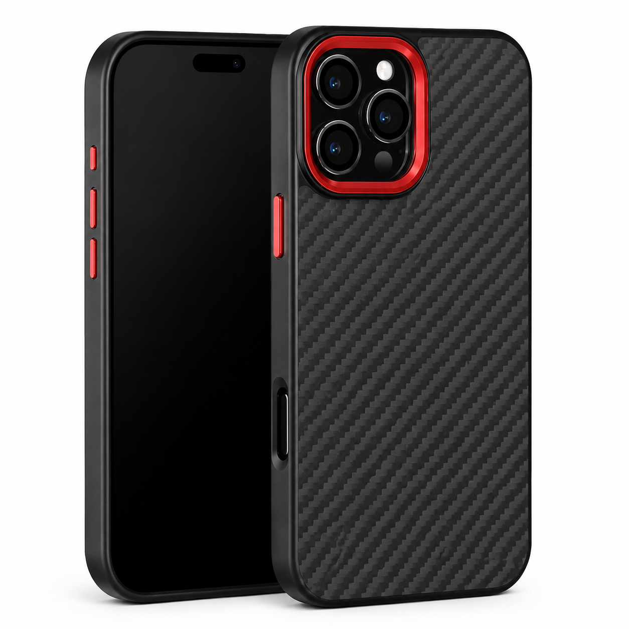 Premium iPhone Case Carbon Fiber Aramid Armor Cover Metal Frame Shockproof Full Coverage Anti Scratch Wireless Charging Slim Protective Design